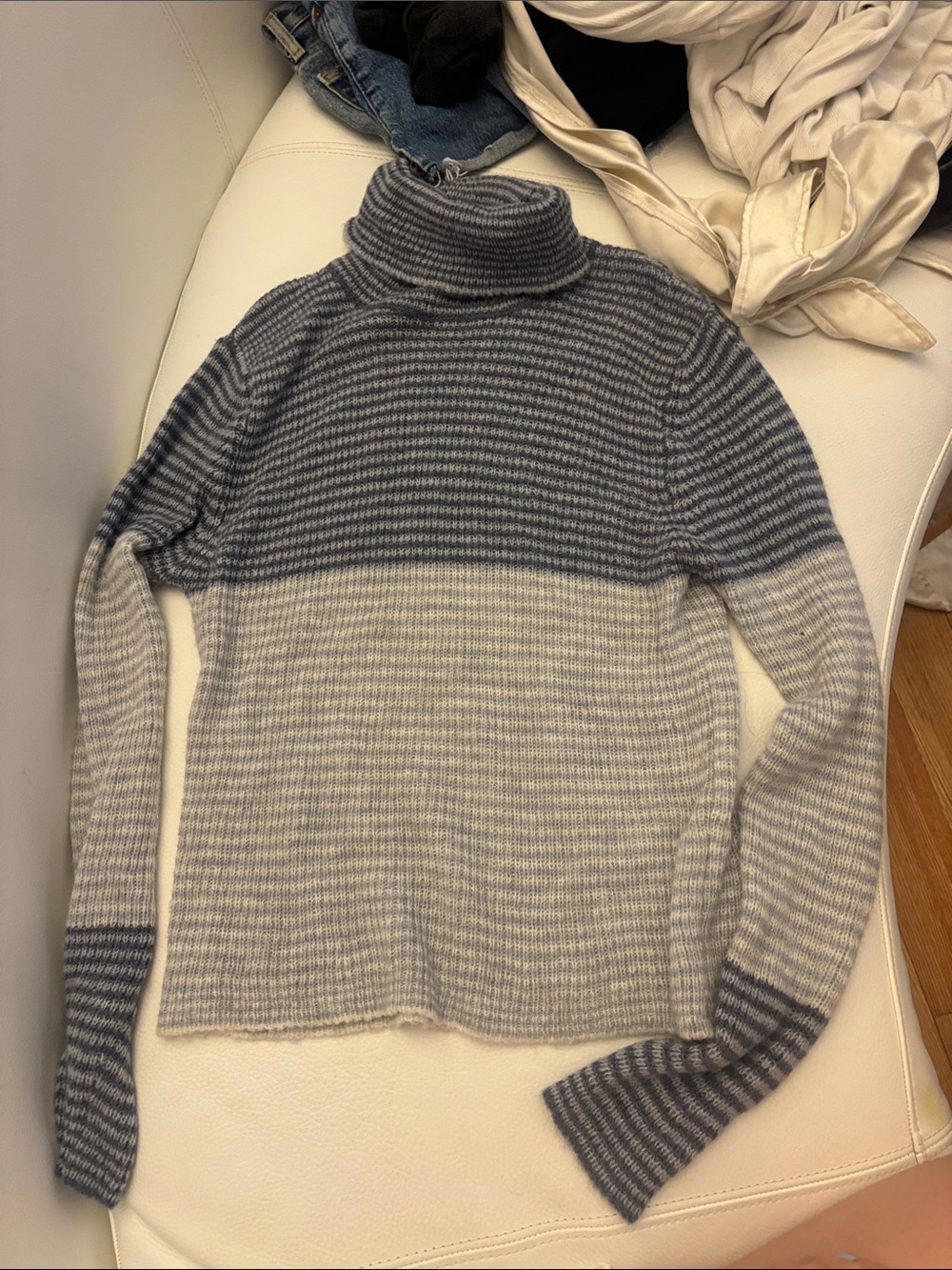 Design by Si Striped Ribbed Turtleneck Sweater - Gray & Cream - Picture 5 of 6